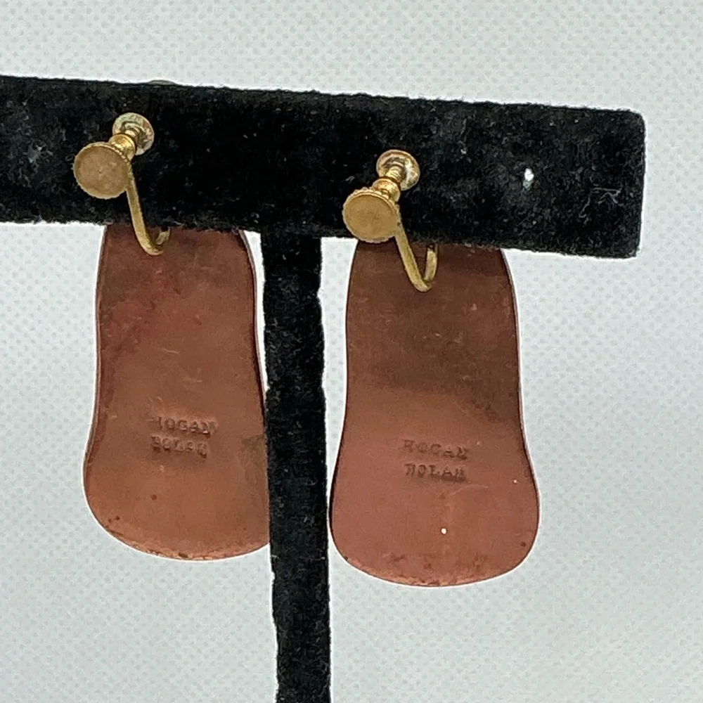 Vintage Copper Enamel Earrings Mid Century Modern Abstract Screw Back